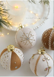 Detailed view of high-end velvet Christmas ball ornaments with sequins and embroidery
