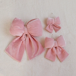 Ornements De Noeuds De Noël En Velours Rose Avec Bordure En Fourrure Pour Arbre Fête Mariage Décoration Romantique Doux Élégant