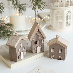 Wooden Christmas House Hanging Ornaments Mini Wood Hut Pendants With Hemp Rope For Xmas Tree Home Holiday Party Decorations
