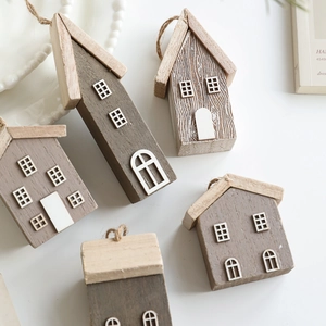 5-piece Nordic style solid wood Christmas house ornaments set with minimalist door designs