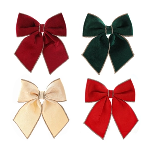 Grandi Fiocchi di Velluto Natalizi con Bordo Dorato Ornamenti in Tessuto Floccato per Decorazione Albero di Natale Oggetti di Scena