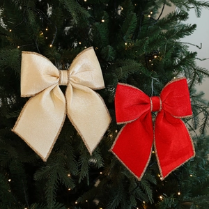 Fiocchi di Natale in velluto rosso e oro con bordi glitterati per l'albero