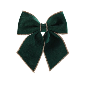 Fiocco di Natale in velluto verde scuro con bordi dorati per decorazioni festive dell'albero