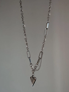 Minimalist 925 sterling silver necklace with heart pendant and mixed link chain