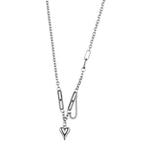 Minimalist 925 sterling silver asymmetrical chain necklace with solid heart pendant