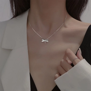 Dainty Dragonfly Pendant Necklace Copper Zircon Inlaid Minimalist Animal Clavicle Box Chain Jewelry For Women Gift