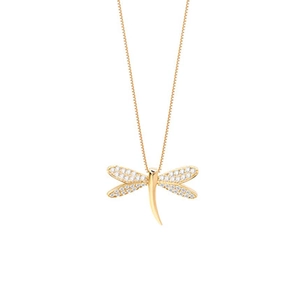 Elegant gold dragonfly pendant necklace with white zircon micro-inlay on box chain