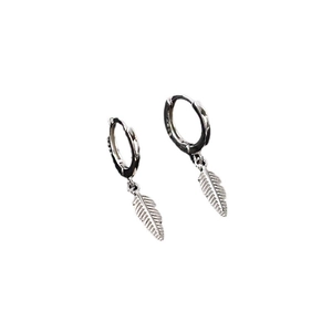 Elegant S925 sterling silver leaf drop earrings with vintage textured feather design