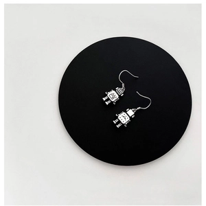 S925 silver robot drop earrings with hook design and mechanical details for women