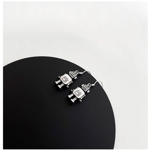Vintage robot-shaped S925 silver hook earrings with a polished metallic finish