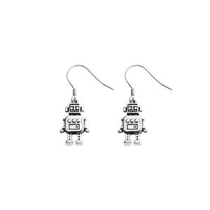 Retro S925 silver robot dangle earrings with detailed mechanical design for women