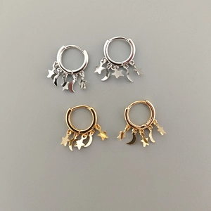 Star Moon Tassel Hoop Earrings Copper Ethereal Minimalist Dangle Jewelry For Women