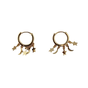 Elegant gold star and moon tassel hoop earrings with minimalist celestial charms