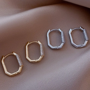 Geometric Octagon Hoop Earrings With Zircon Inlay And 925 Sterling Silver Earring Post For Women Copper Jewelry
