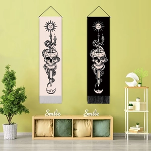 Gothic Tarot Wall Tapestry Sun Moon Skull Snake Pattern Hanging Scroll With Tassels Polyester Cotton Home Decor