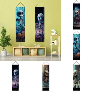 Skeleton Skull Cartoon Wall Hanging Tapestry Scroll Fabric With Tassel And Wood Rod Home Decor