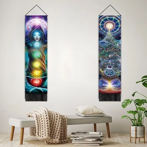 Two-piece meditation Tree of Life wall tapestries with chakras and black tassels