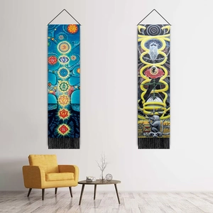 Vertical meditation tapestries with tree of life and chakra symbols for living room decor