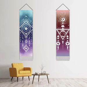 Modern geometric moon phase wall hanging tapestry with tassels for living room decor