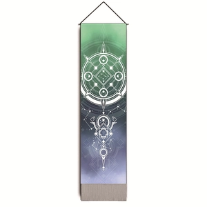 Vertical rectangular moon phase tapestry with gradient colors and geometric star map design