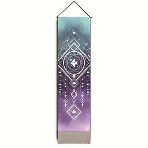 Detailed close-up of celestial moon tapestry with dreamlike gradient and fish totem