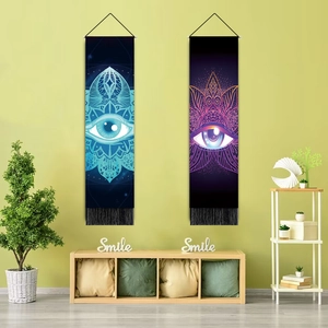 Ethnic eye wall hanging tapestry set with black tassels and mystical mandala patterns