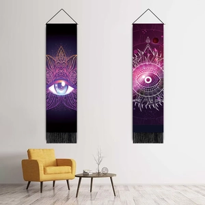 Ethnic evil eye scroll tapestry with lotus mandala and black tassels for wall decor