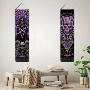 Gotisch wandtapijt set met paarse schedel en zwarte franjes voor huisdecoratie