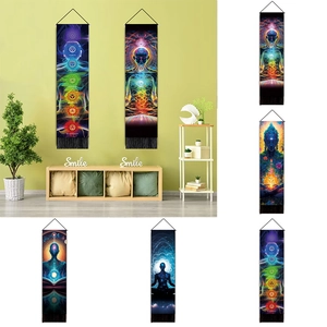 Meditation Chakra Tapestry Vertical Zen Buddha Wall Hanging With Tassel Polyester Cotton Yoga Room Home Wall Decor