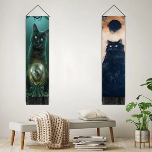 Eclipse cat decorative wall tapestries with tassels for minimalist Nordic home decor