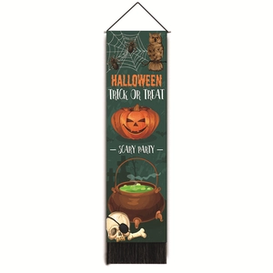 Dettaglio del banner di Halloween con illustrazioni di ragnatela, gufo e zucca