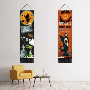 Arazzi da parete di Halloween con zucca e fantasma e nappe decorative nere