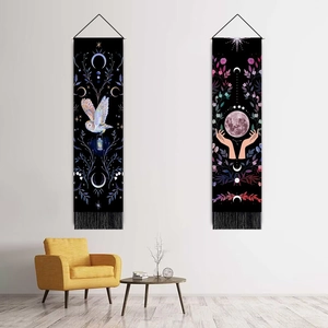 Lot de tapisseries murales chouette éclipse lunaire avec franges noires pour déco