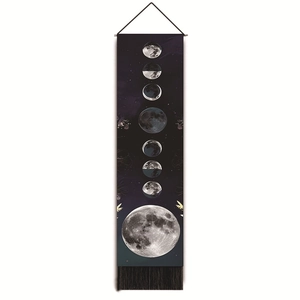 Vue détaillée de la tapisserie murale Phases de la Lune avec tige et glands en bas