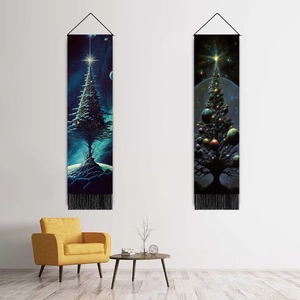 Space Christmas series nebula tree tapestry wall hanging with fringe and starry space theme