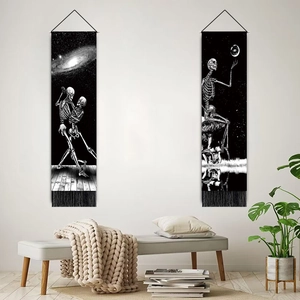 Tapisseries murales gothiques crâne et lune avec pompons pour décoration murale