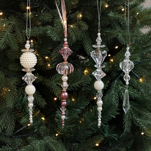 Acrylic Plastic Christmas Tree Ornaments Clear Faux Artificial Pearl Icicle Hanging Pendants For Festive Home Decoration Christmas Party Decor