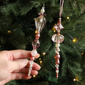 Pink and pearl white acrylic beaded Christmas tree ornaments with elegant rose gold accents