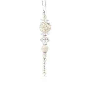 Elegant Christmas tree pendant with white pearls and clear faceted acrylic beads