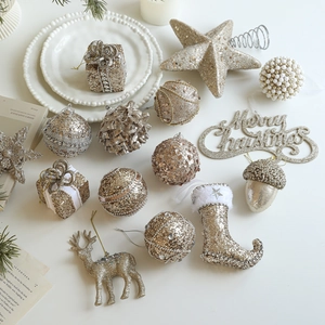 Champagne gold and silver Christmas ball ornaments set for festive tree decoration