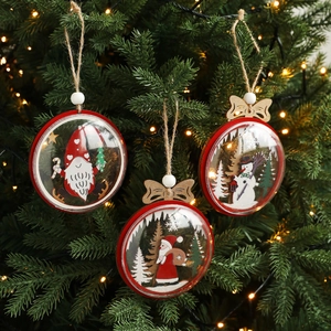 Wooden Christmas Tree Ornaments Santa Claus Snowman Gnome 3D Layered Round Hanging Xmas Decorations For Holiday Party Home