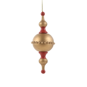 Vintage red and gold spindle-shaped Christmas tree ornament with elegant bead details