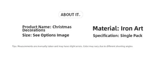 Detailed specifications table for iron Christmas bell decorations and material info