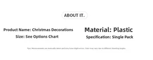 Spécifications détaillées des décorations de Noël Père Noël avec informations de taille