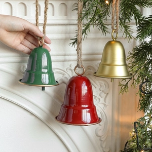 Campane di Natale in Ferro Vintage Decorazione Appesa Con Corda di Canapa Per Albero di Natale Decorazione Festa Casa Rosso Oro Verde