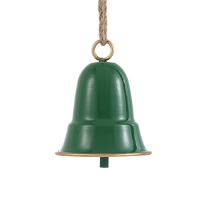Campana di Natale vintage in metallo verde scuro con corda di canapa rustica