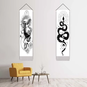 Modern lunar eclipse snake wall tapestries set with mystic moon phases and geometric stars