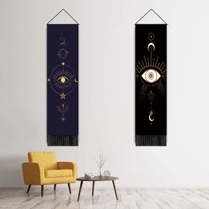 Mystic celestial eye and moon tapestry set with black tassels for wall decoration