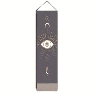 Eyes moon series wall tapestry with gold mystical celestial patterns and grey tassels