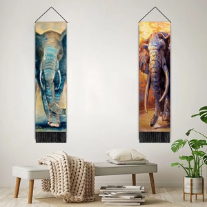 Elefanten Kunst Wandteppich Set mit Quasten und Hängestangen für die Zimmerdekoration